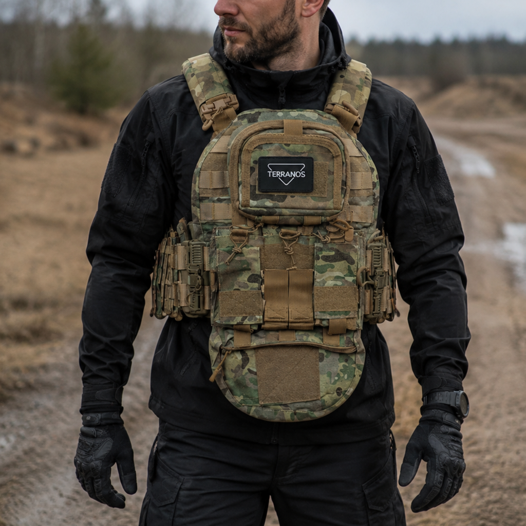 Kamizelka taktyczna treningowa z odpinanymi kieszeniami multicam MOLLE Nylon TERRANOS RAPTOR VAULT
