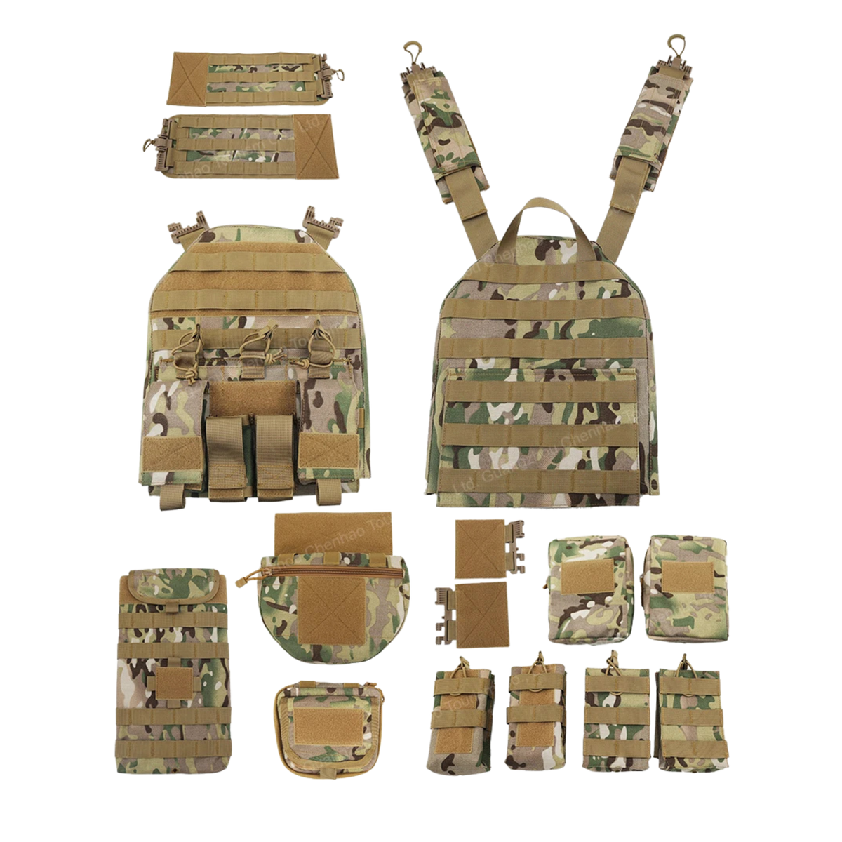 Kamizelka taktyczna treningowa z odpinanymi kieszeniami multicam MOLLE Nylon TERRANOS RAPTOR VAULT